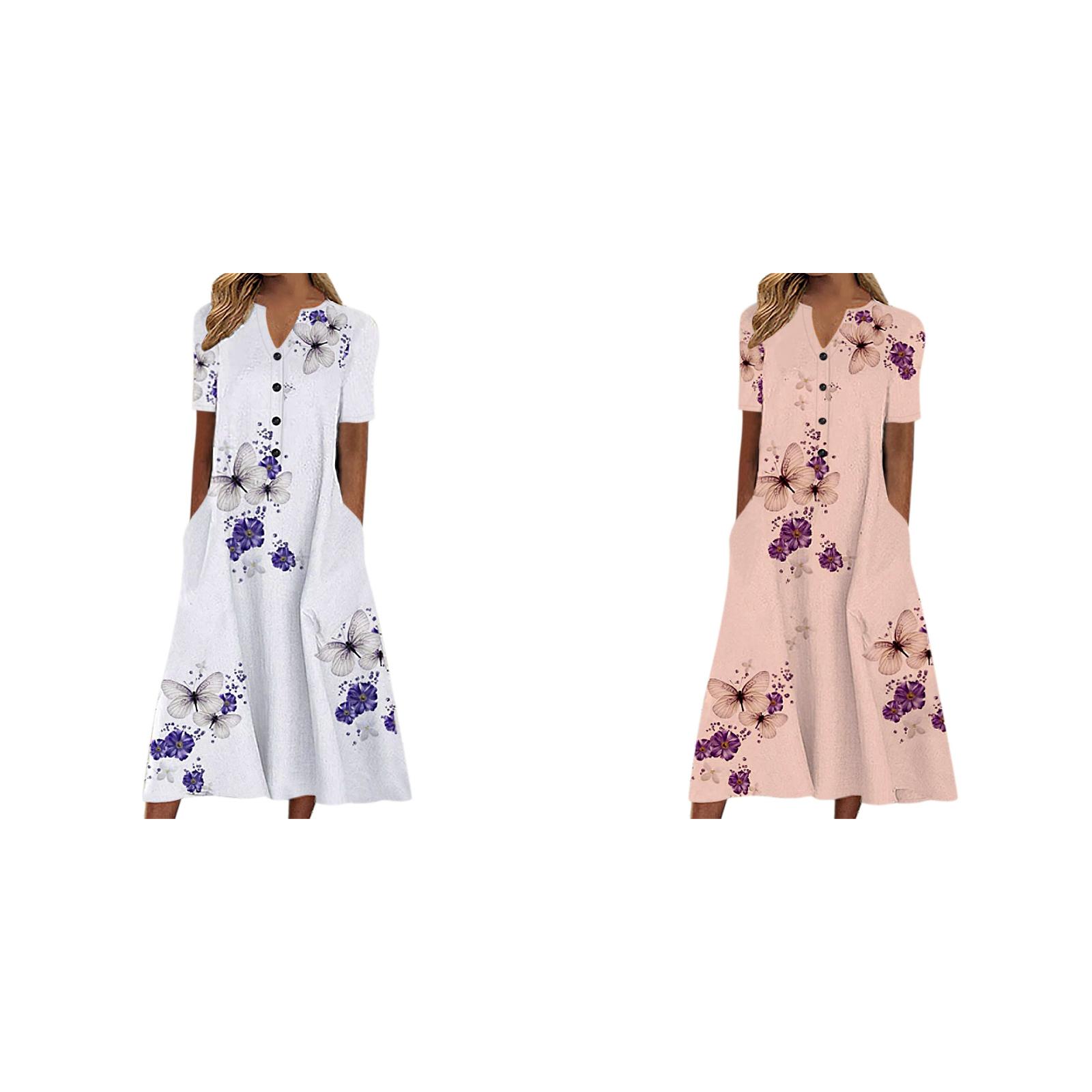 2Pack,2024 Button Sleeve Casual Maxi Dress Summer Print Floral V Short