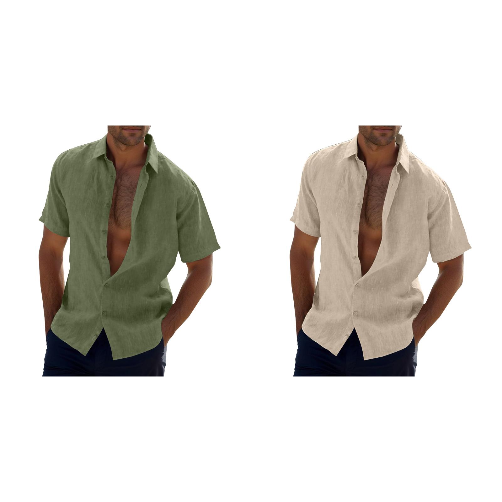2Pack,2024 Male Casual Solid Long Shirt Short Sleeve Turn Shirts Men