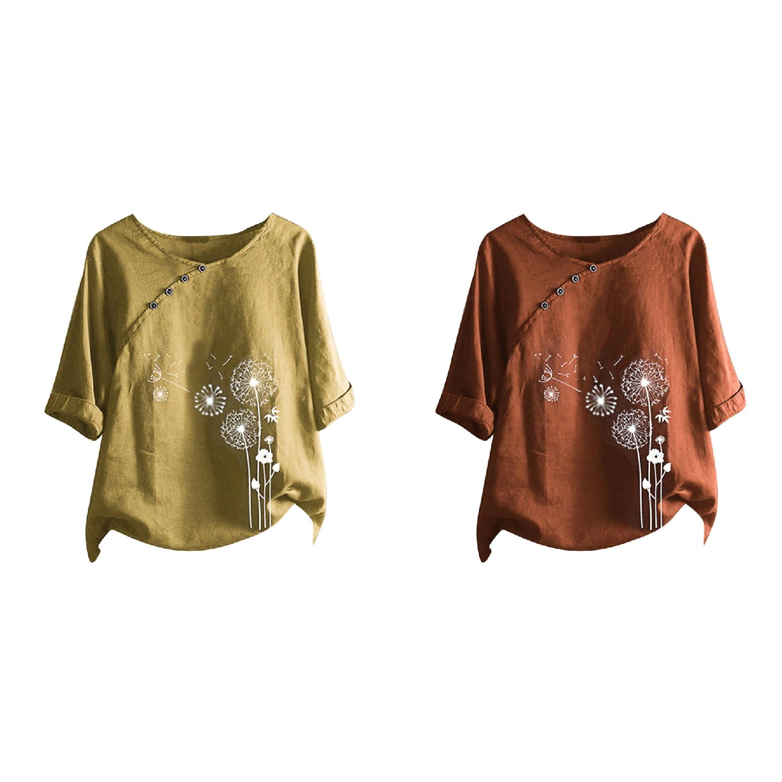 2Pack,2024 ONeck Short Button Fashion Womens T Shirt Sleeve Print