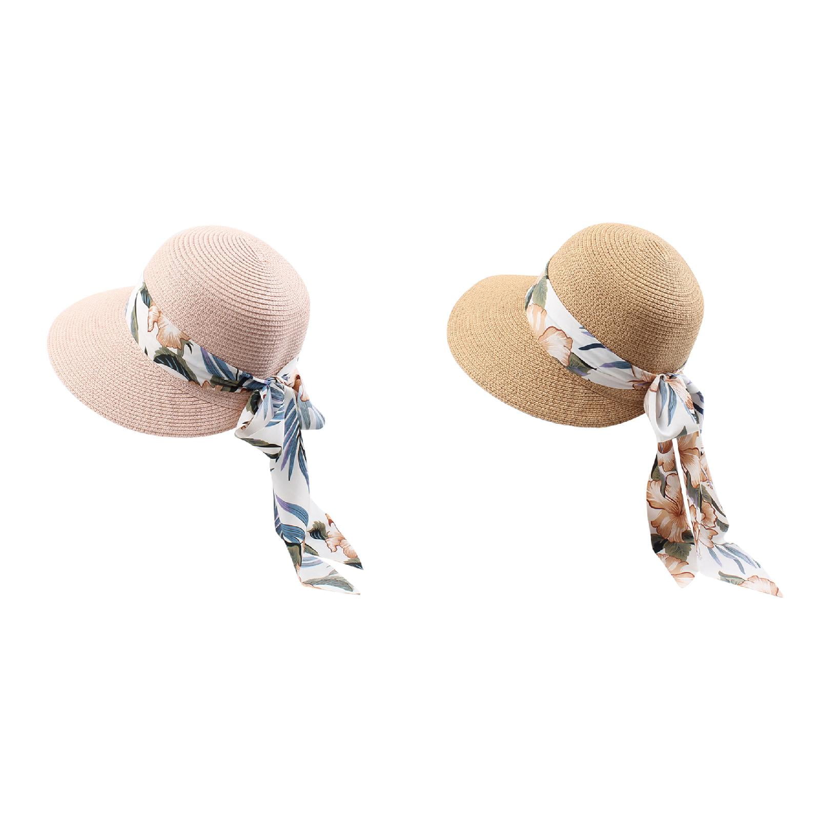 2Pack,2024 Straw Womens Beach Bucket Hat L Hat Foldable Floppy Roll