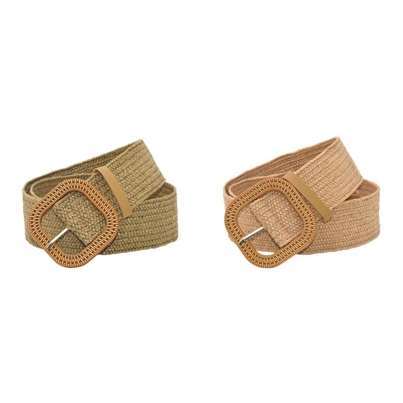 (2-Pack) 2025 New Women Belt Straw Woven 1 Belt Elastic Stretch Wide Waist Adaptive Belts for Men Belts for Dresses with Western Belts for Women Buckle