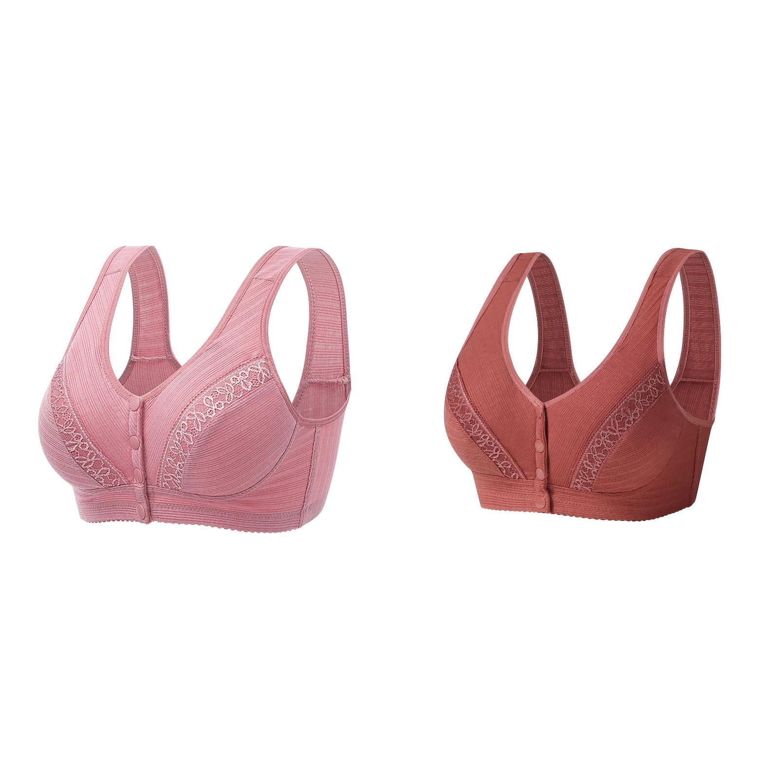 (2-Pack) 2025 New Womens No Steel Ring Women Bras Plus Size Front Close ...