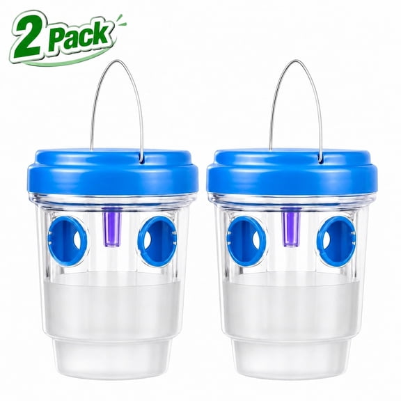 2 Pack 2026 Upgraded Outdoor Hanging Wasp Trap, Reusable Anti-Escape Design, Bee Hornet Carpenter Bee Catcher for Outdoor Use, Blue