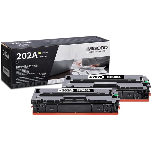 2-Pack 202A Toner Replacement for HP 202A | CF500AD Black Toner Cartridge (with chip) High Capacity 1,600 Pages Compatible Color Pro M254nw M254dw M254dn MFP M280nw M281fdn M281fdw M281cdw Printer