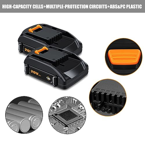 2 Pack 20V 4Ah Compact Battery for Worx 20V Battery 2.0Ah WA3520 WA3525 WA3575 Compatible with WG630 WG322 WG543 WG163 20 Volts Lithium Ion Battery