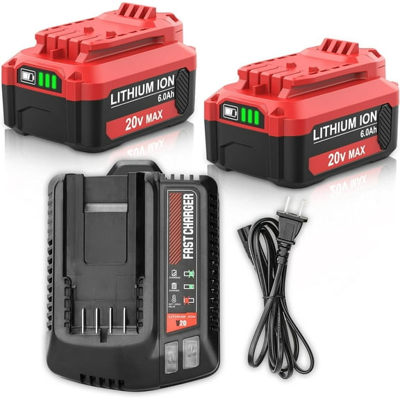 2 Pack 20V 6.0Ah Replacement for Craftsman V20 Lithium Ion Battery 20 Volt MAX CMCB206 CMCB202 CMCB201 and Charger
