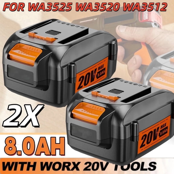 2 Pack 20V 8.0Ah Compact Battery for Worx 20V Battery WA3520 WA3525 WA3575 Compatible with WG630 WG322 WG543 WG163 20 Volts Cordless Tools