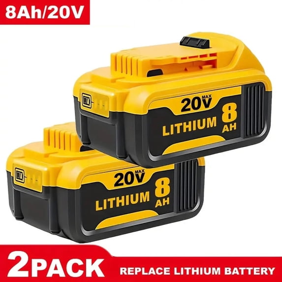 2-Pack 20V 8.0Ah Lithium-Ion Battery Replacement - Compatible with DCB200/201/206/210 - 8000mAh High Capacity, LED Power Indicator - for 20V Cordless Tools Long-Lasting , Reliable and D
