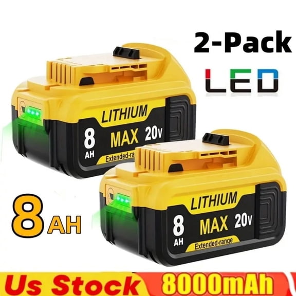 2 Pack 20V 8.0Ah Lithium Ion Replacement Battery Compatible with Dewei High Capacity for Cordless Tools, Compatible with 20V Models DCB203/204/206