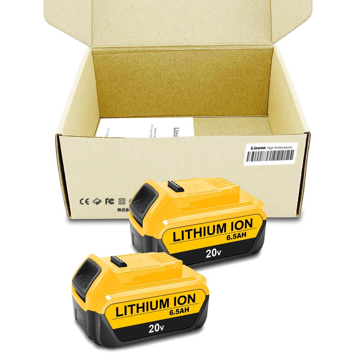 2 Pack 20V Max 6.5Ah Extended Capacity Battery DCB206 Replacement for DEWALT 20V Max XR Battery 6Ah DCB206-2 5Ah DCB205-2 4Ah DCB204-2 DCB200-2 Lithium Battery