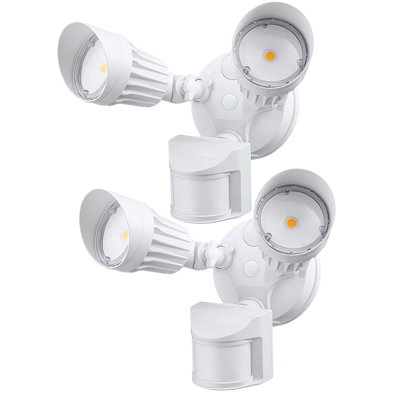 Adjustable 2-Head Outdoor COB LED Security Light, Motion Sensor Floodlight, 3 Modes (Motion Detection + Dusk to Dawn + Switch Control), 100-277V, IP65 Waterproof, 5000K Daylight, White