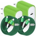 thumbnail image 1 of 2 Pack 20W PD Fast Wall Charger Station with 6FT Braided USB-C to C Cables, Phone Charger Compatible with iPhone 17/16/15 Pro Max iPad Pro Galaxy S26 Android, Green, 1 of 7