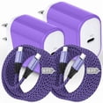 thumbnail image 1 of 2 Pack 20W PD Fast Wall Charger Station with 6FT Braided USB-C to C Cables, Phone Charger Compatible with iPhone 17/16/15 Pro Max iPad Pro Galaxy S26 Android, Purple, 1 of 7