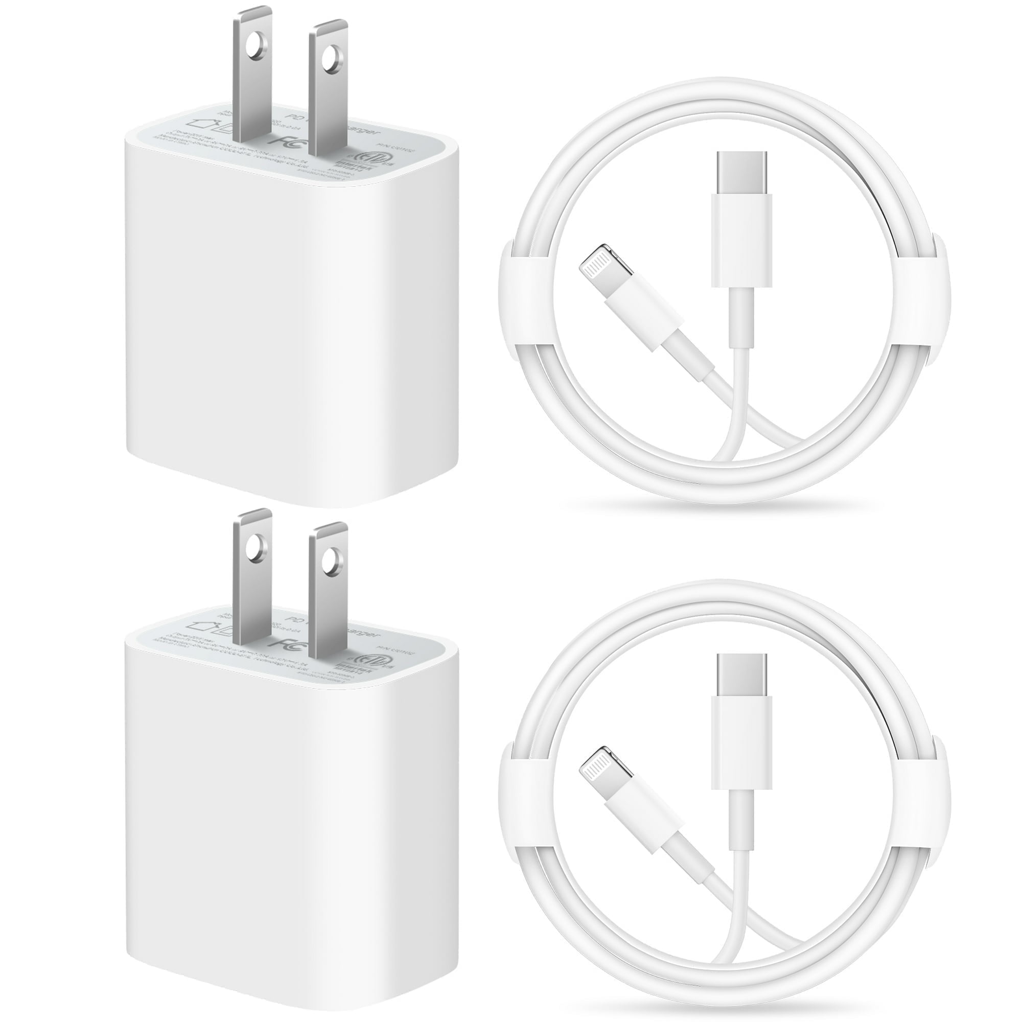20W USB C Wall Charger-2 Pack Super Fast Charger with 6FT Cable-Compatible with iPhone 14/14Pro/14Pro Max/13/13 Pro/13Pro Max/12/12Pro/XS/Max/XR/X/8/8 Plus-White at Walmart