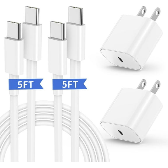 2 Pack 20W USB-C Power Adapter and 60W USB-C Charge Cable (1.5 m),White