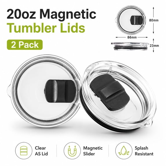 2 Pack 20oz Magnetic Tumbler Lid, Fits Yeti Rambler or Old Style RTIC Coffee Tumbler - Replacement for Spillproof Ozark Trail Lids, Magnetic Slider Switch Spill Proof Tumbler Cover, BPA Free