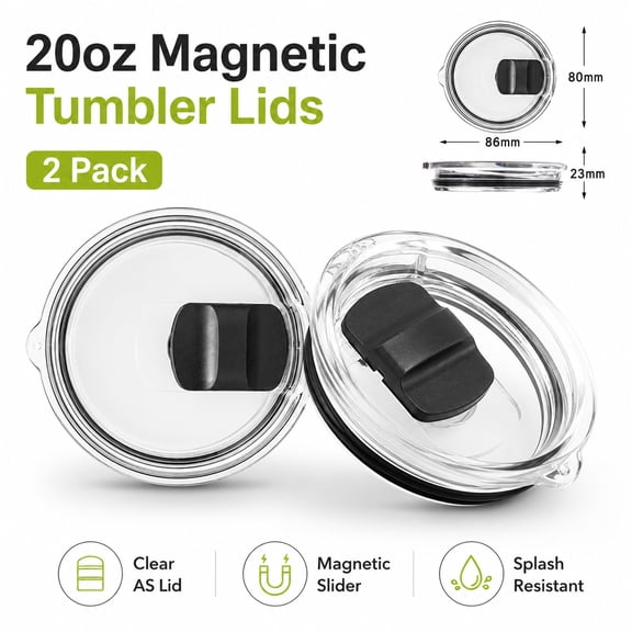 2 Pack 20oz Magnetic Tumbler Lid, Fits Yeti Rambler or Old Style RTIC Coffee Tumbler - Replacement for Spillproof Ozark Trail Lids, Magnetic Slider Switch Spill Proof Tumbler Cover, BPA Free