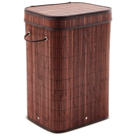 2 Pack 21 Gallon Bamboo Slim Trash Can with Lid Large Foldable Slim Rectangular Garbage Can Bamboo Waste Basket for Bathroom Bedroom Office Home Salon Spa