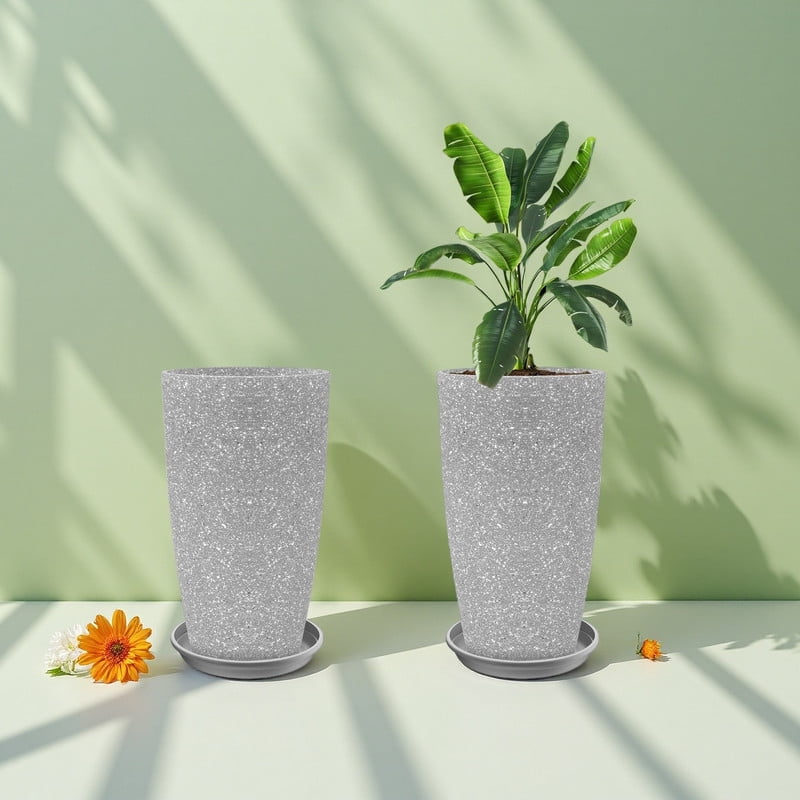 2-Pack 21 Inch Large Garden Planter, All-Weather Round Pot for Outdoor Landscaping, Gray