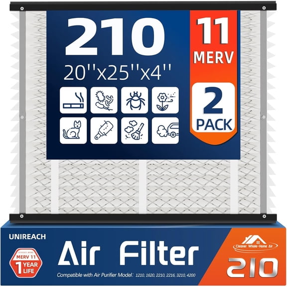 2 Pack 210 Replacement Air Filter, MERV 11,Actual Size: 20.47"x25.6"x3.94", Nominal Size: 20''x25''x4'', HVAC Furnace Filter, Compatible with Models 1210, 1620, 2210, 2216, 3210, 4200