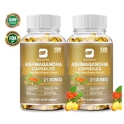 (2 Pack)2100mg Ashwagandha Extract Supplement - Stress & Immune Support - GMO Free & Vegan - 120 Capsules