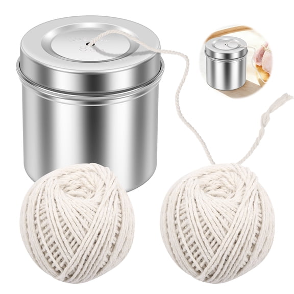 2 Pack 213 FT Kitchen & Cooking Twine with Stainless Steel Dispenser. 2MM Natural Cotton Butcher String for Tying Meat, Turkey, Roasts and so on, Center-Pull Design