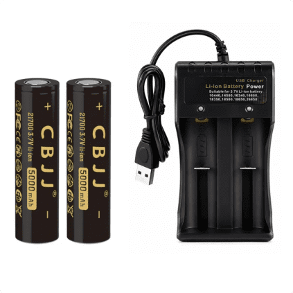 2 Pack 21700 Rechargeable Battery with 2-slot batteries Charger for Flat Top 5000mAh High Capacity for Flashlights, Doorbells, Headlamps