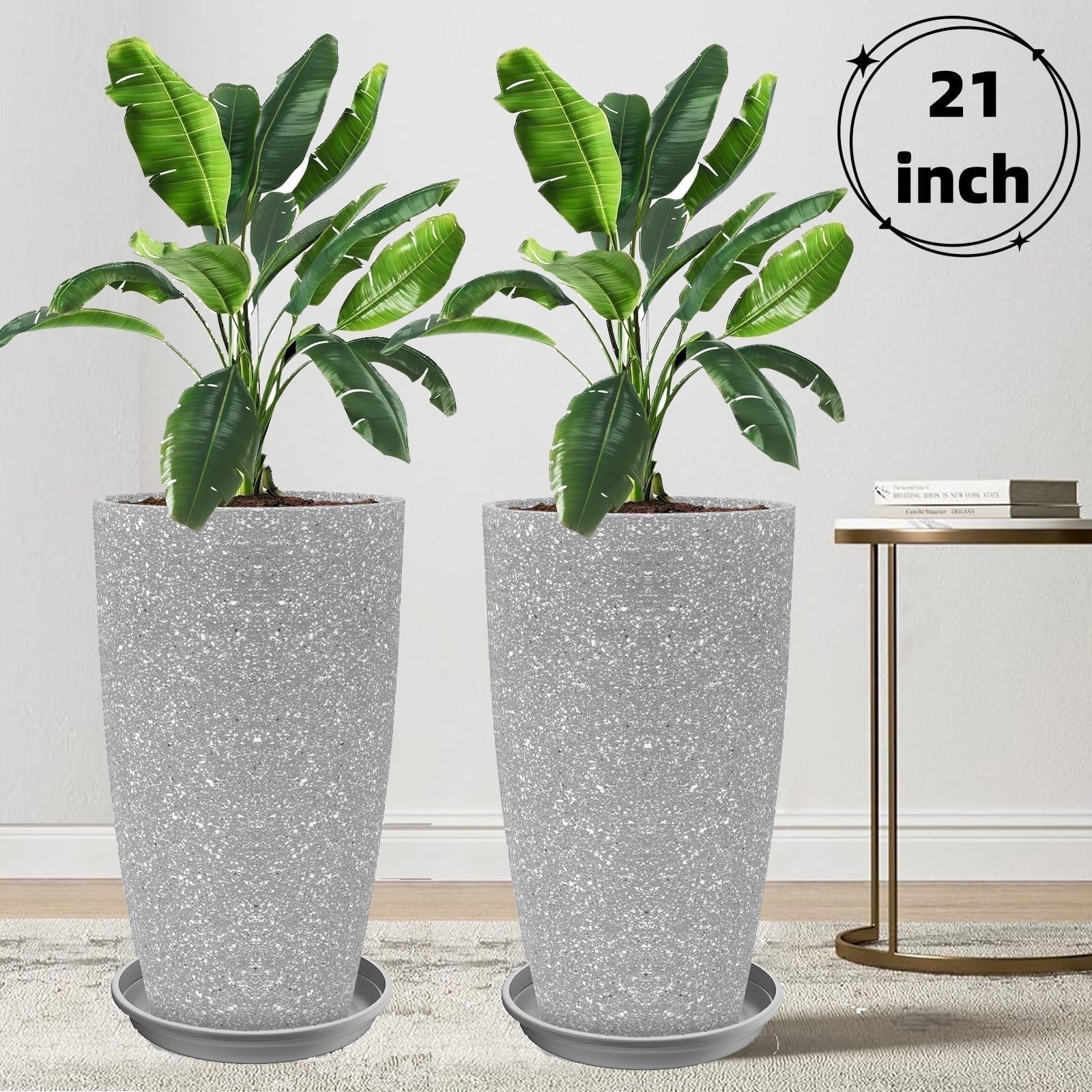 21 Tall Planters for Front Door (Set of 2)  Modern Lightweight Outdoor  Pots with Drainage, Large Decorative Planters for Porch, Patio & ...