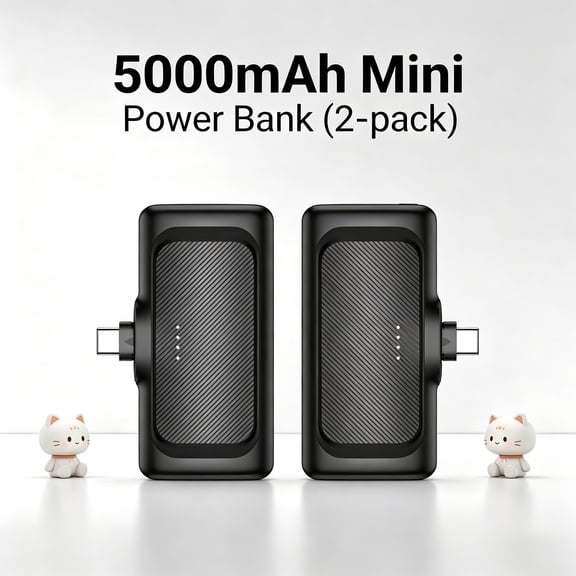 (2-Pack) 22.5W Quick Charge, 5000mAh Compact Power Bank, 5000mAh, USB-C Battery Pack with Charging Dock Features, Compatible with All Devices, Dual Charging Mode, Rechargeable Lithium Polymer