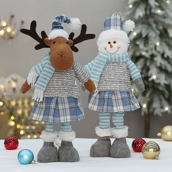 2 Pack 22.8" Large Size Christmas Figurine Telescopic Length Christmas Ornament Snowman Standing Home Decorations Doll Soft Door Window Table Tree Holiday Xmas Season Decor (Small Santa Claus)