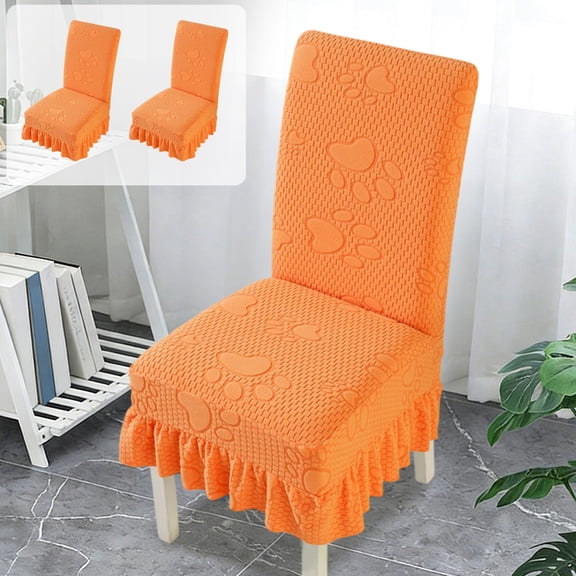 2-Pack 22.83x17.72in Stretch Knit Cats Paw Chair Cover, Thickened Flannel Dining Chair Cover, All-Season Seat and Backrest Protector Orange