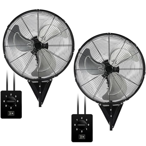 2-Pack 20" Wall Mount Fan High Velocity up to 7000CFM, Oscillating Wall Fans with Remote Control, 3-Speed Adjustable Tilt & Timer for Home, Garage, Workshop, Black