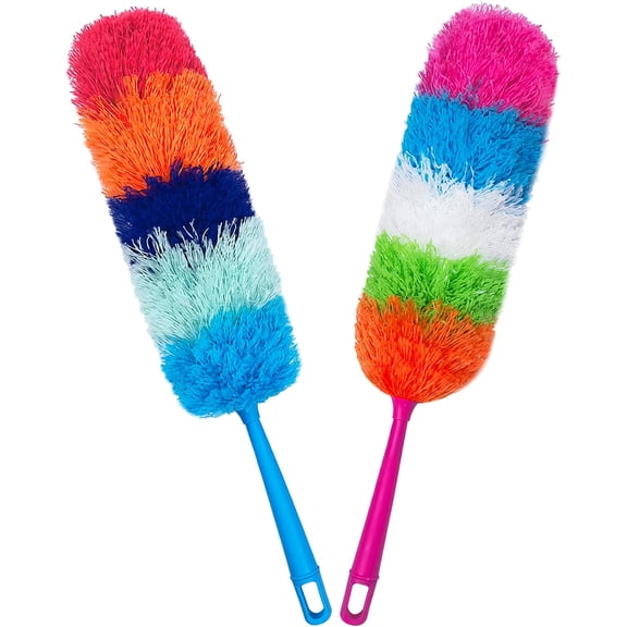 2 Pack 22-Inch Rainbow Reusable Microfiber Dusters,Bendable and Washable Feather Duster for Everyday Cleaning in Home, Library, Office, Car, and More