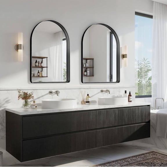 2-Pack 22" x 30" Wall-Mounted Arch Bathroom Mirror with Metal Frame, Black