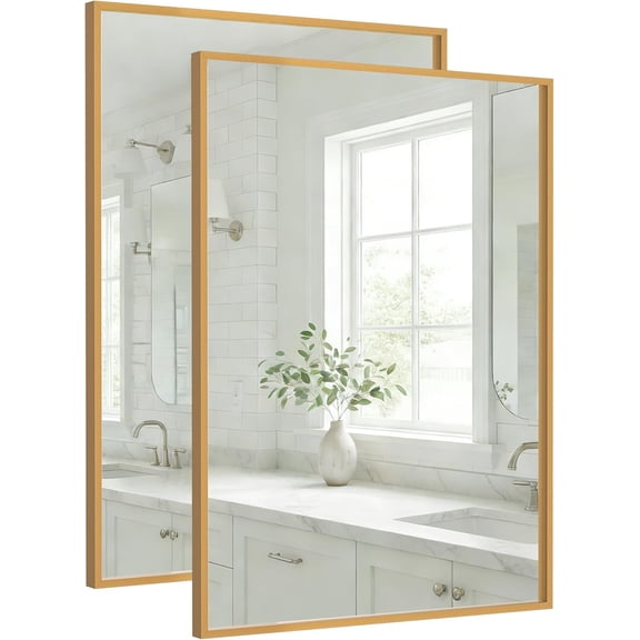 2-Pack 22"x30" Brushed Gold Bathroom Mirrors for Over Sink, Rectangular Vanity Wall Mirrors with HD Glass & Rustproof Aluminum Alloy Frame, Ideal for Modern Chic Space Remodel