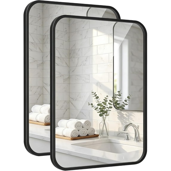 2-Pack 22"x30" Matte Black Bathroom Mirrors for Over Sink, Rectangular Vanity Wall Mirrors with HD Glass & Rustproof Metal Frame, Ideal for Modern Space Remodel