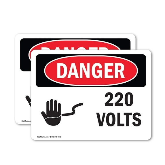(2 Pack) 220 Volts OSHA Danger Sign 5 Inch X 3.5 Inch Vinyl Label Decal Sticker Weather Resistant, UV Protected for Workplace, Business, and Construction Site, Made in the USA