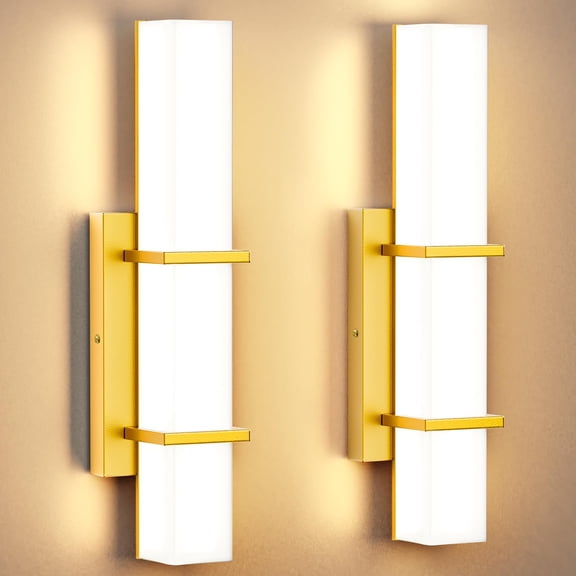2-Pack 22W Dimmable LED Wall Sconce, 17.6 Inch Modern Gold Bathroom Vanity Light with Acrylic Shade, Hardwired Mirror Lights for Bathroom, Bedroom, Living Room