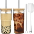 thumbnail image 1 of 2 Pack 22oz Glass Cups with Lids and Straws, Glass Tumbler with Straw and Lid, Mason Jar Drinking Glasses Iced Coffee Cup for Long Drinks, Water, Cocktail, Whiskey, Soda, 1 of 7