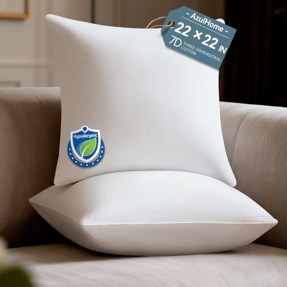 2-Pack 22x22 Inch White Pillow Inserts - 7D High Resilience & Feather-Fiber Fill for Sofa, Bed, Home Decor