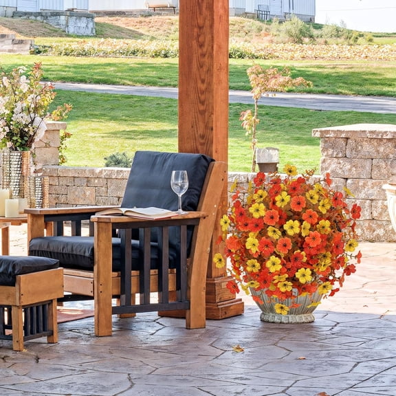 2 Pack 23.6" Artificial Boxwood Topiary Ball Trees with Ground Spike, Resistant Fake Bushes Plants with Fall Camellia Flowers,Faux Outdoor Shrubs & Bushes for Front Yard Decor