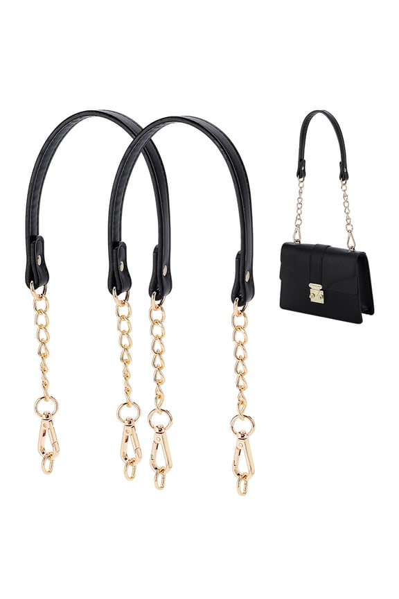 2 Pack 23" Black-Gold Leather Purse Chain Handles Metal Bag Handles Replacement with D Ring for Shoulder Bags Handbags Wallet DIY ClutchDIY