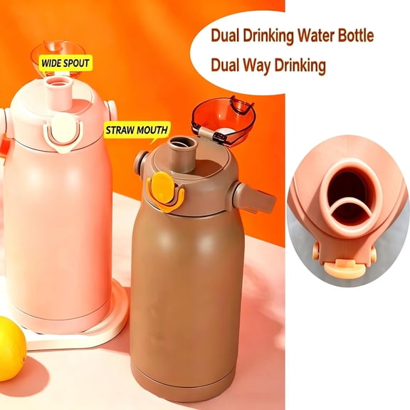 2 Pack 23oz 316 Chubby Insulated Water Bottle with Carry Handle, One-Touch Flip Lid, Leak Proof Stainless Steel Vacuum Thermos,2 In 1 One Spout Dual Drinking Water Bottle(Pink+Green, 23, ounces)