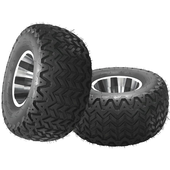 2 Pack 23x11-10 23x11x10 ATV UTV Tubeless Off-Road Tire with Aluminum Rim, 8PR Quad Go Kart Tire and Wheel Set, 10 Inch, 4 Bolt 110mm Hub Pattern for Golf Cart, Lawn Mower Utility