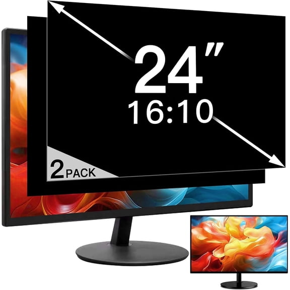2 Pack 24 Inch 16:10 Privacy Screen for Computer Monitor, Eye Protection Anti Glare Computer Screen Cover, Removable Anti-Scratch Computer Screen Privacy Shield for 24'' Widescreen Monitor