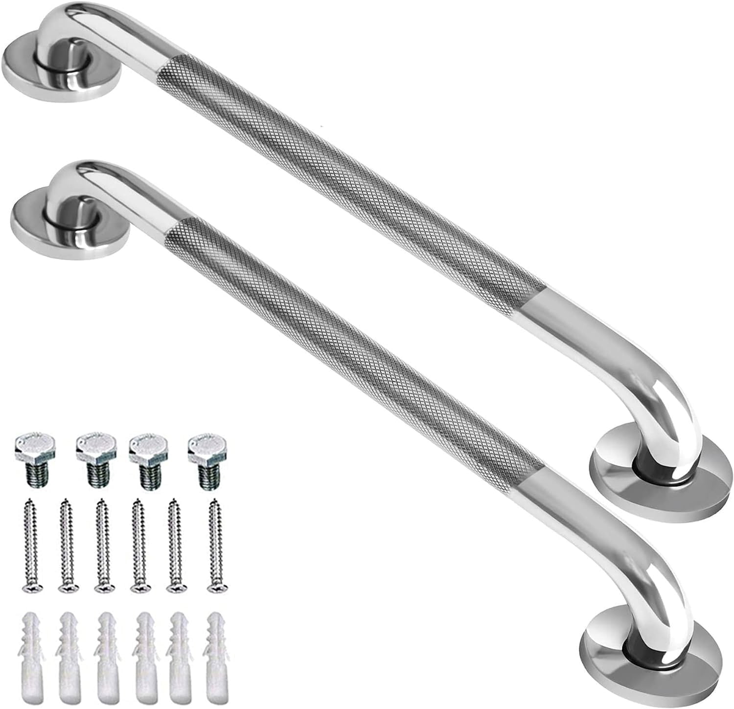 2 Pack 24 Inch Anti Slip Shower Grab Bar Handle, ZUEXT Chrome Stainless Steel Bathroom Grab Bar, Knurled Bathroom Balance Bar,Safety Hand Rail Support for Handicap Elderly Injury Senior