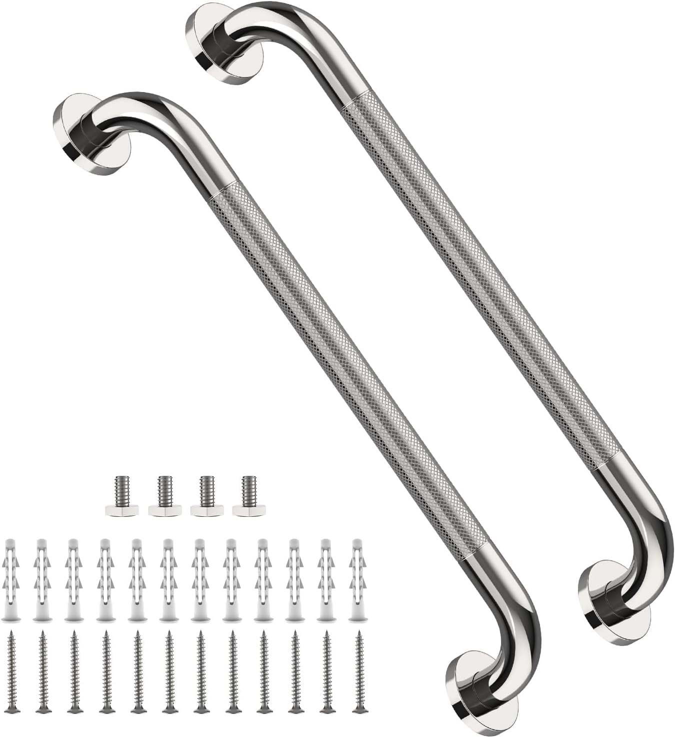 Support Handle 2 Pack 24 Inch Anti Slip Shower Grab Bar Handles, Chrome Stainless ...