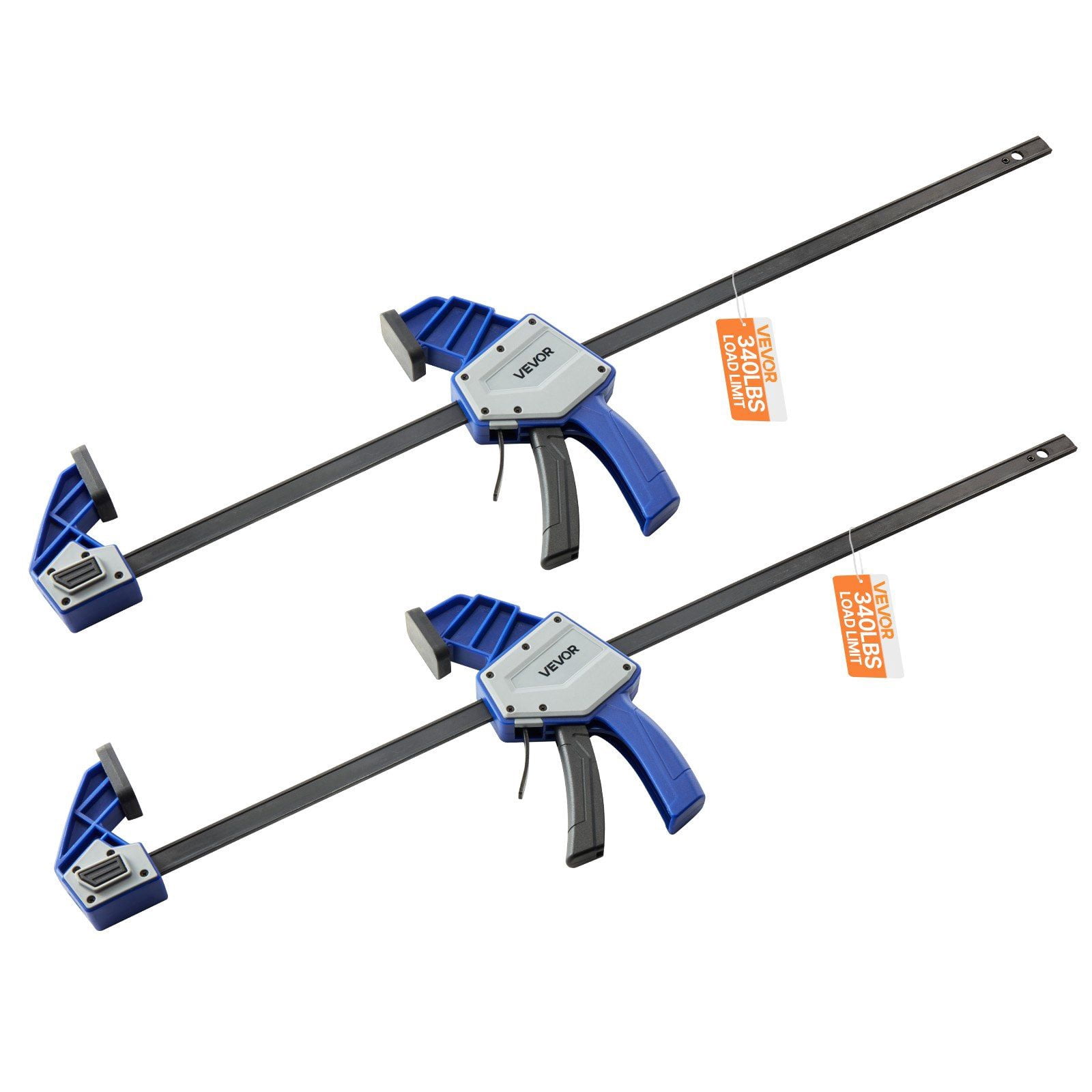 Bar Clamps for Woodworking, 2-Pack 24 inch One-Handed Clamp/Spreader, Quick-Grip F-Clamp with 340 lbs Load Limit, Premium Plastic and Carbon Steel, for Woodworking Metal working, Blue + Black