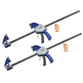 Bar Clamps for Woodworking, 2-Pack 24 inch One-Handed Clamp/Spreader, Quick-Grip F-Clamp with 340 lbs Load Limit, Premium Plastic and Carbon Steel, for Woodworking Metal working, Blue + Black