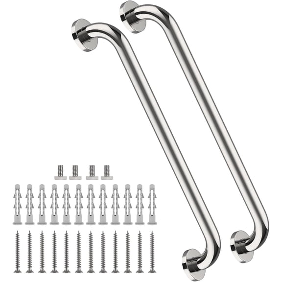 2 Pack 24 Inch Chrome Shower Grab Bar - 1.5" Diameter, Stainless Steel Bathroom Grab Bar Handle, Bathroom Balance Bar, Safety Hand Rail Support, Handicap Injury Elderly Senior Assist Bath Handle